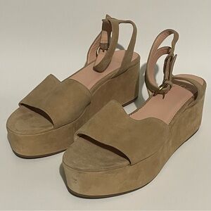 J. Crew Suede Flatform Ankle Strap Sandals in Old Lace